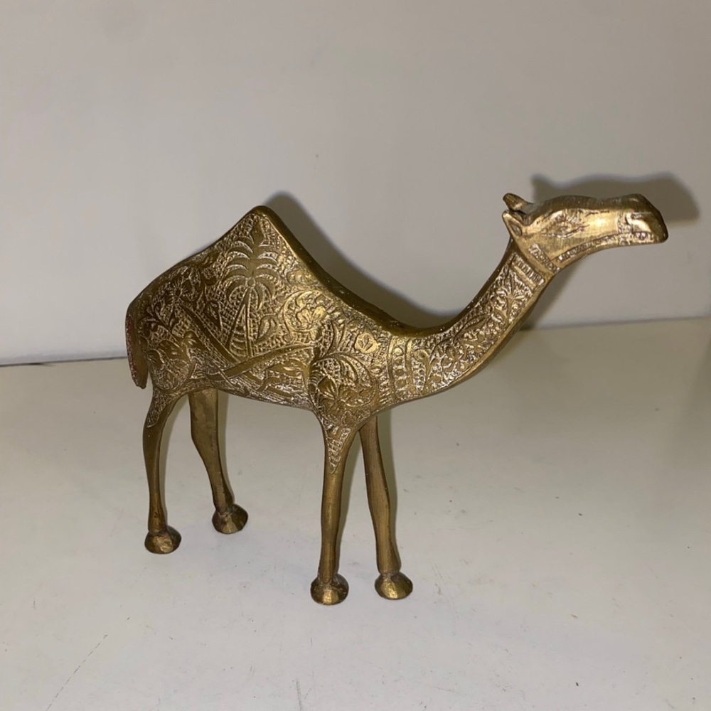 Vintage Mid Century Solid Brass Camel Statue Sculpture Figurine